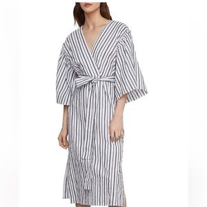 Bcbgmaxazria Women’s Cotton Gray Black And White Striped Faux Wrap Dress Size XS